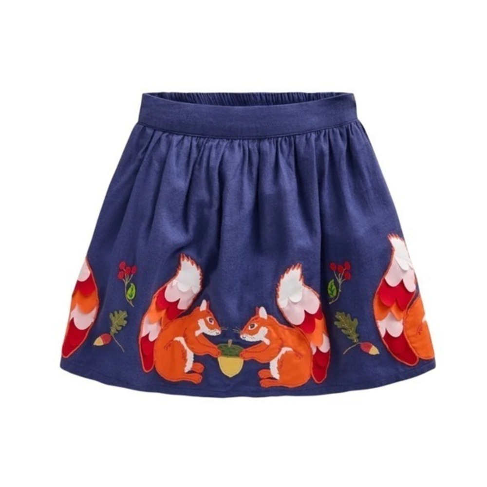 Mini Boden Girls Skirt Squirrel Acorn Applique Size 7-8 Y